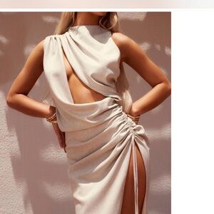 PrettyLittleThing Cream High Low Dress